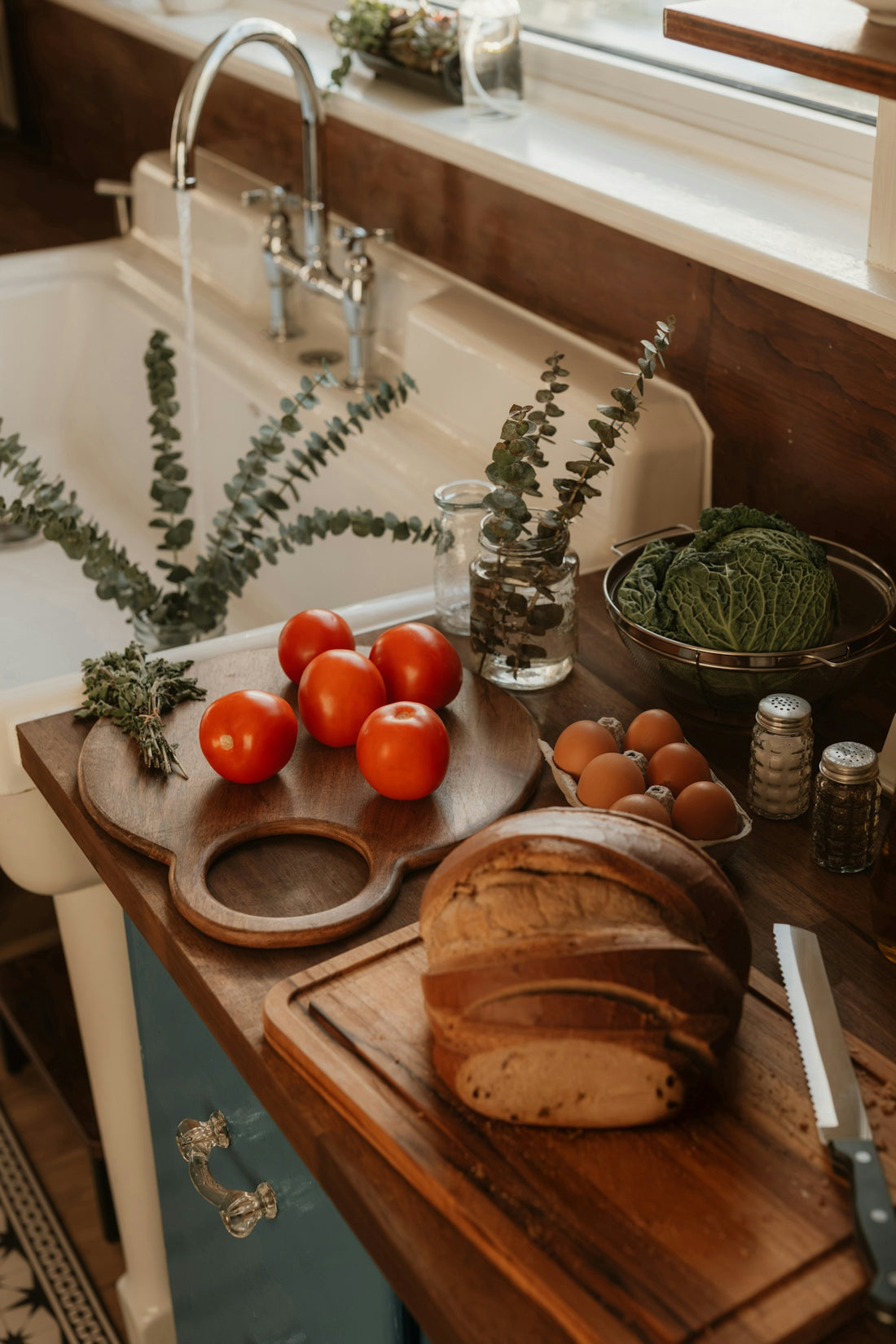 Fresh ingredients for cooking on a kitchen counter