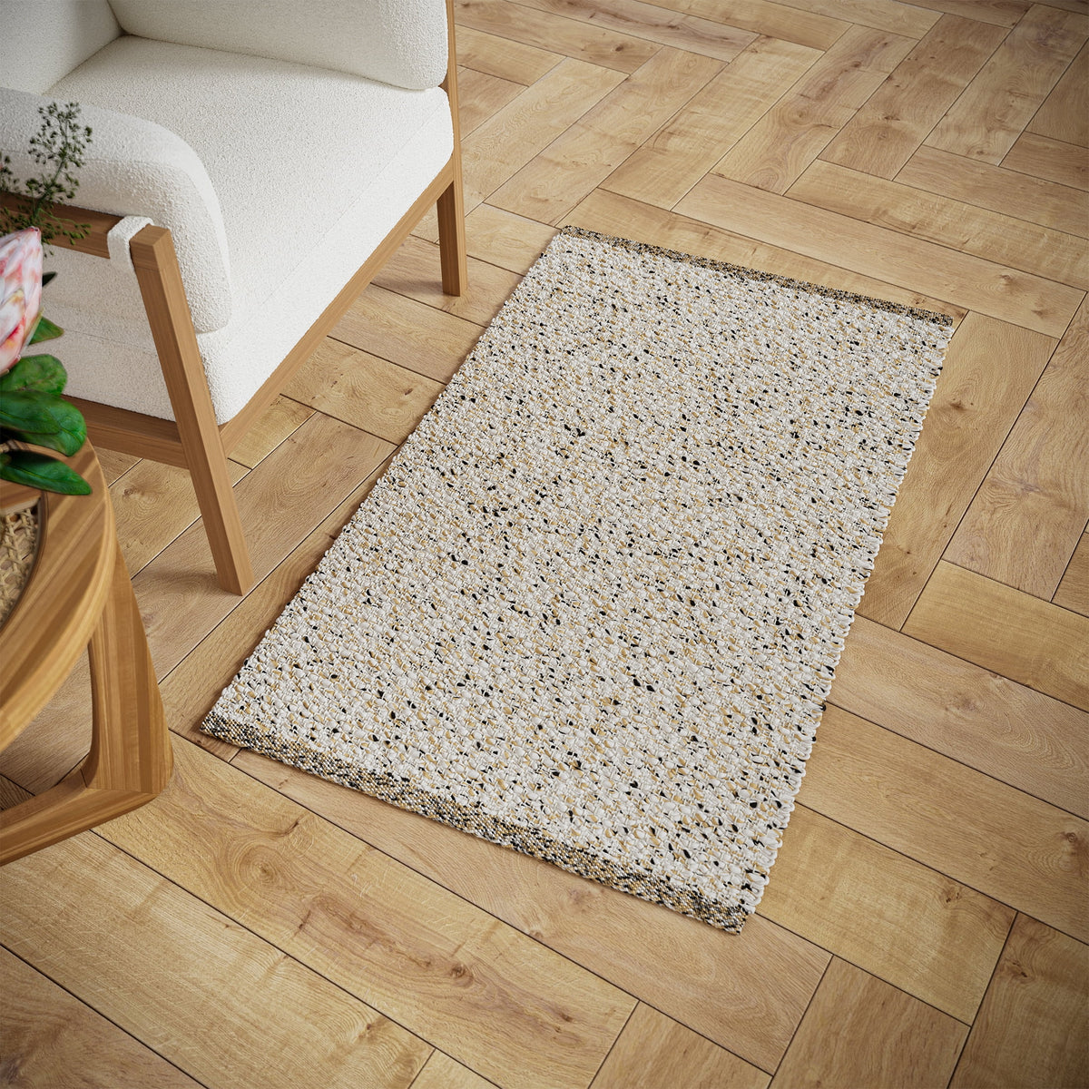 Elladera Beautiful Woven Boucle Scatter Rug by Drew Barrymore, 27" x 45", Ivory/Brown