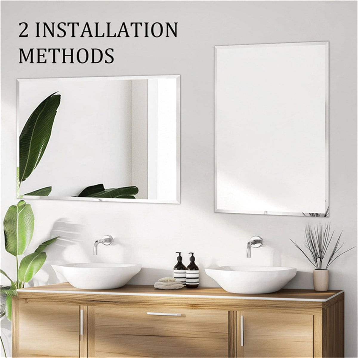 Elladera LUVODI 24x34inch Beveled Polished Wall Mirror Frameless Bathroom Mirrors