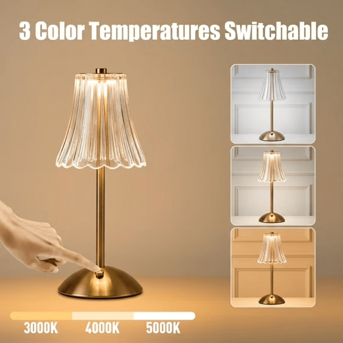 Elladera Cordless Table Lamp 2 Pack, 3 Color Temperatures & Stepless Dimming, Table