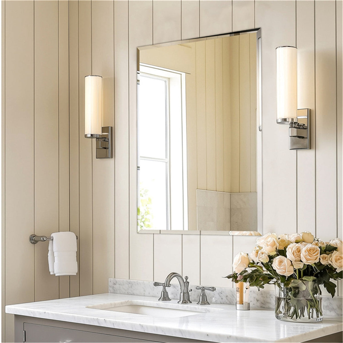 Elladera LUVODI 24x34inch Beveled Polished Wall Mirror Frameless Bathroom Mirrors