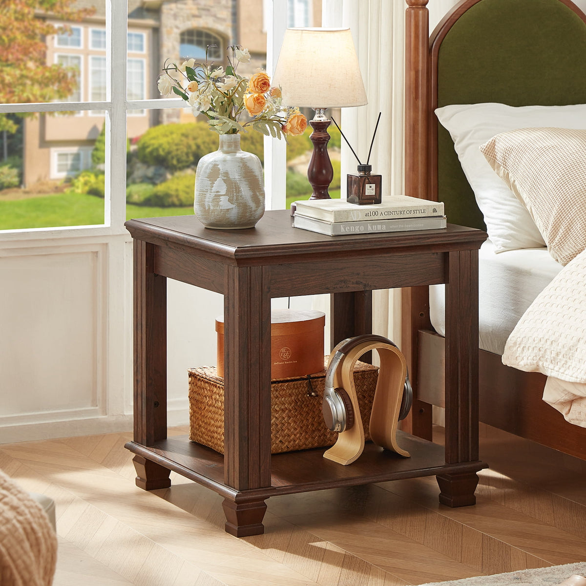 Elladera Buildhom Farmhouse End Table, Large 2-Tier Side Table with Storage Shelf,