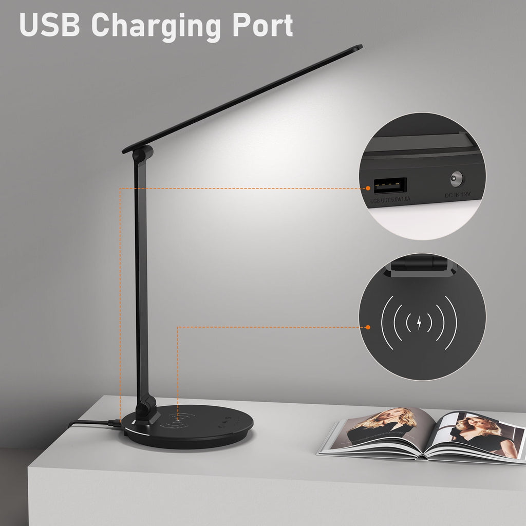 Elladera LED Desk Lamp with Usb Port Wireless Charging Charger Touch Control 5