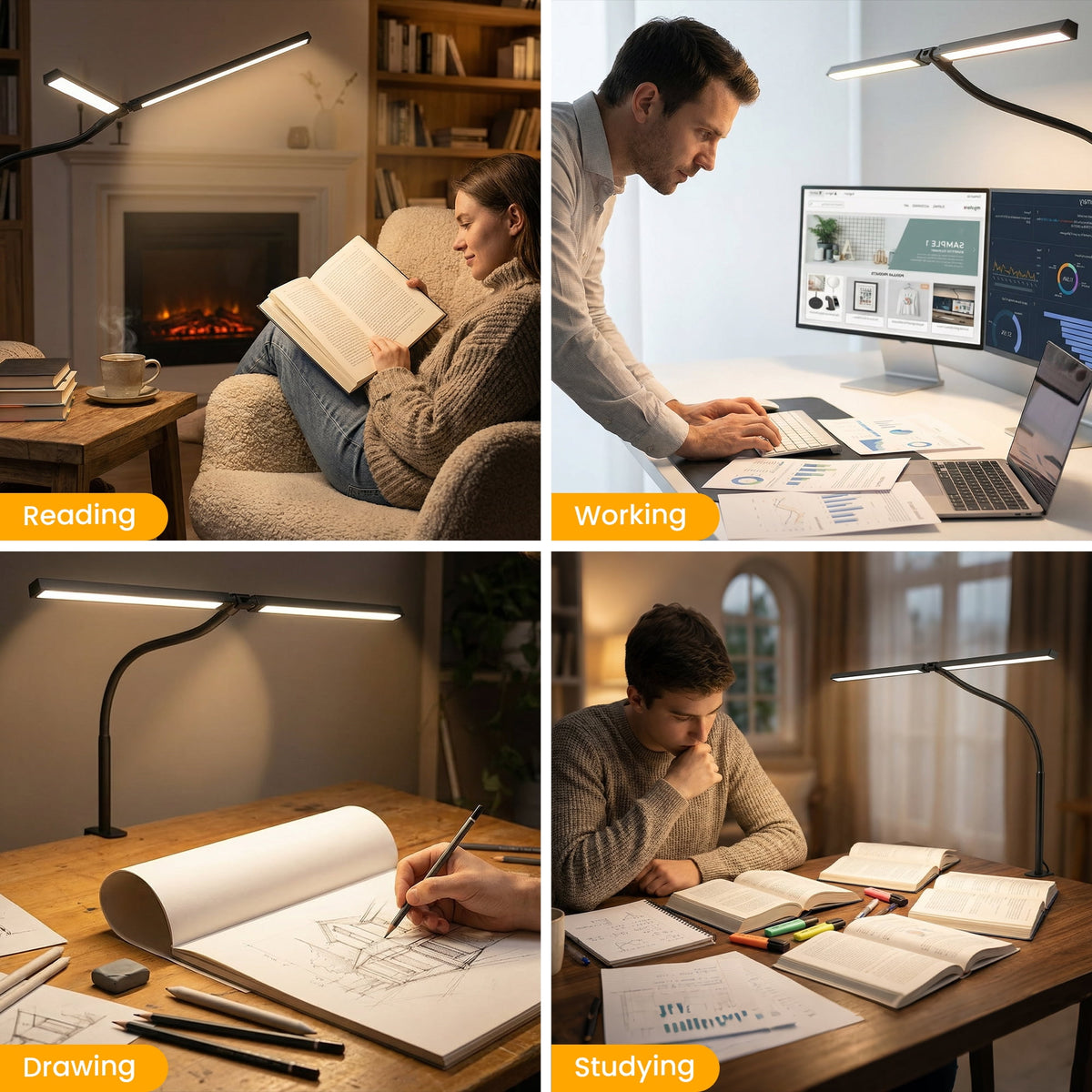 Elladera GUPUP LED Clip-on Desk Lamp, Eye Caring Dimmable Reading Light, Usb Power
