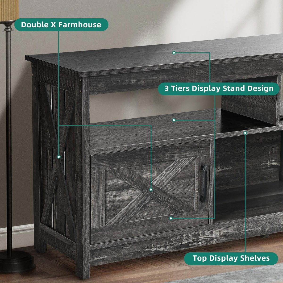Elladera Dextrus Farmhouse TV Stand up to 65 inch with Power Outlet, Media Console