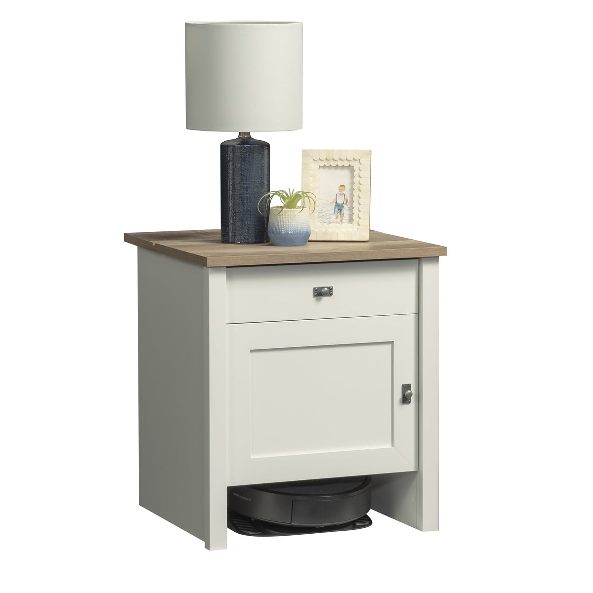 Elladera Sauder Cottage Road, Robot Vacuum Storage Side Table, Soft White Finish