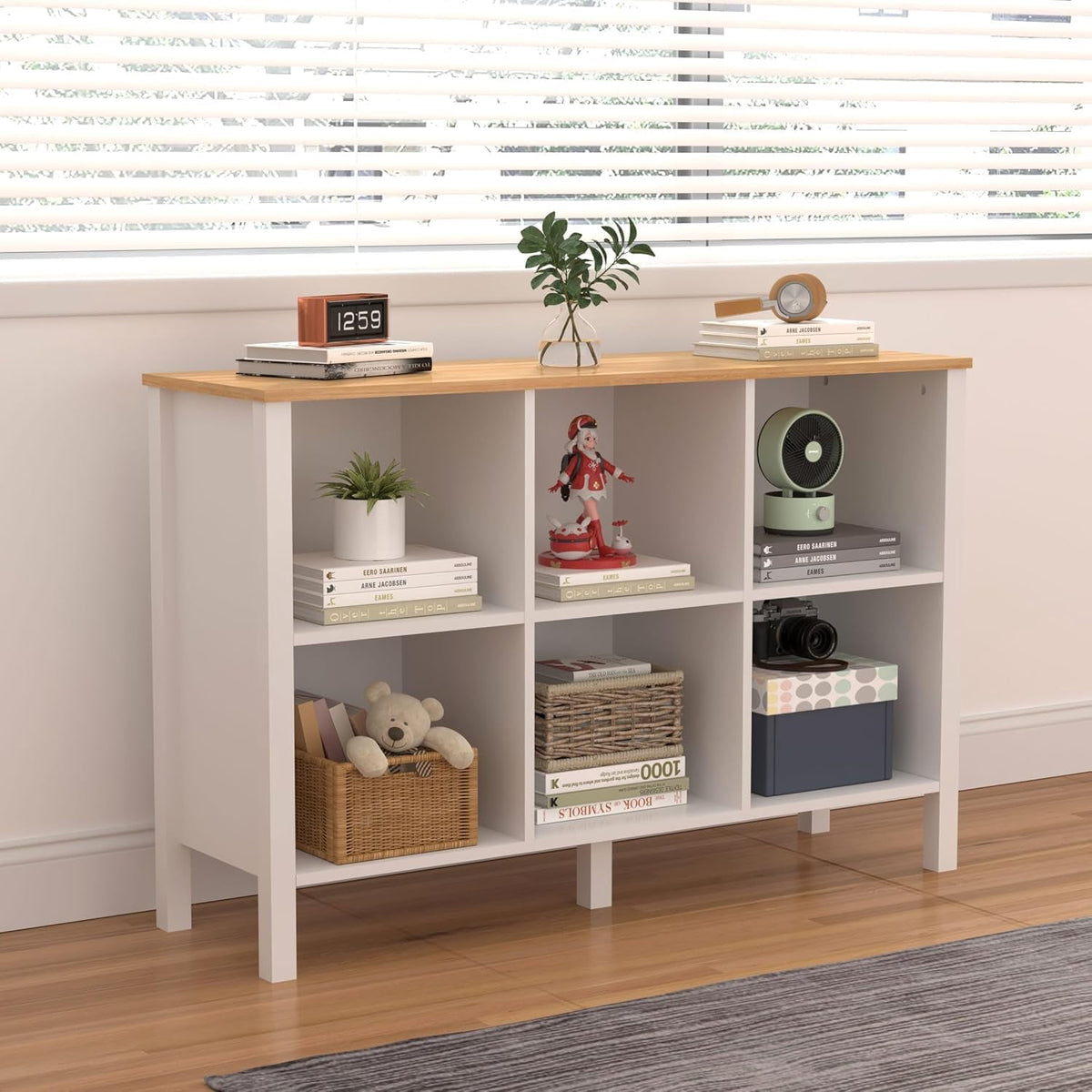 Elladera NEWADARA 6-Cube Bookcase, Farmhouse Wooden Bookshelf Low Storage