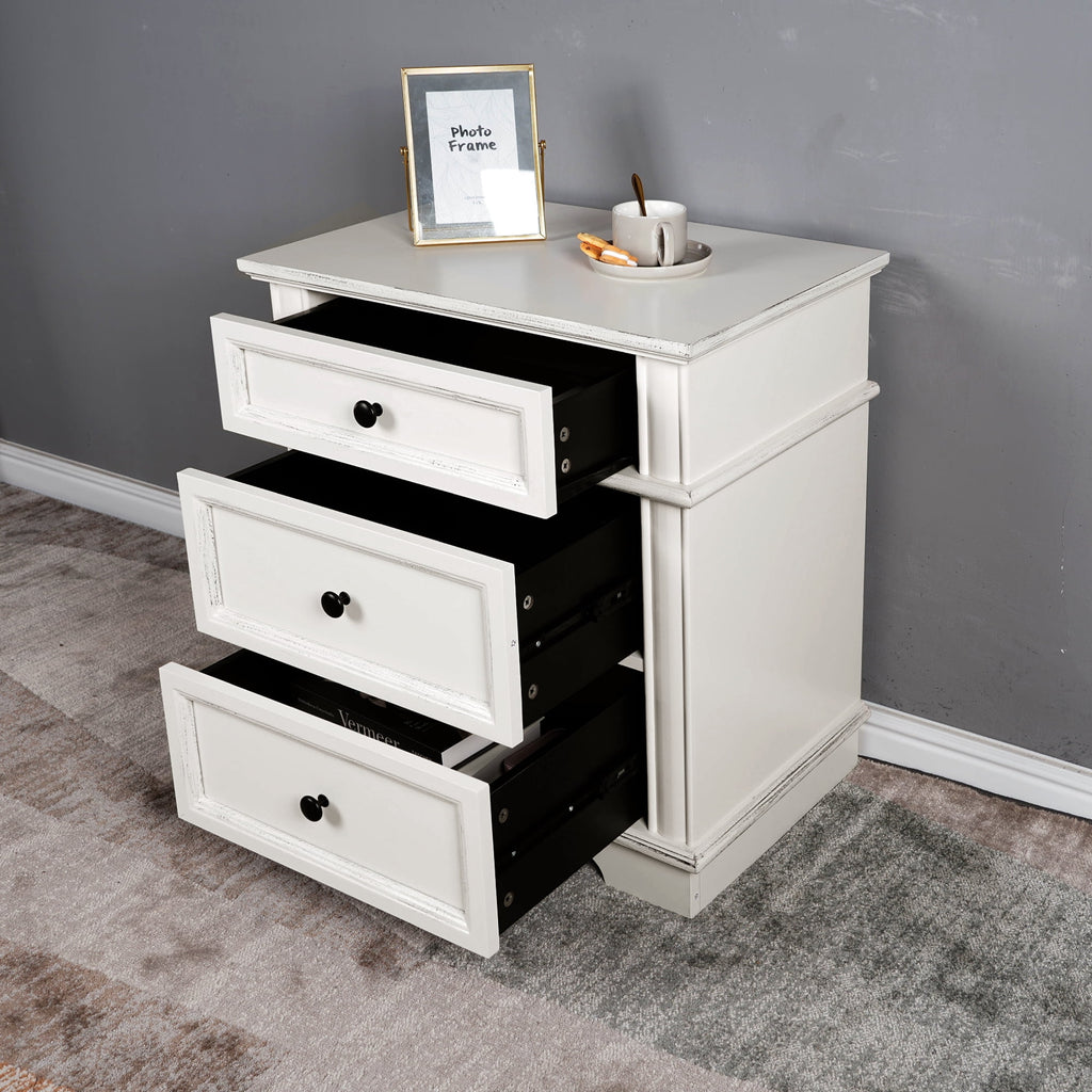 Elladera Solid Wood Nightstand with Outlets & USB Ports, 3 Drawer Traditional