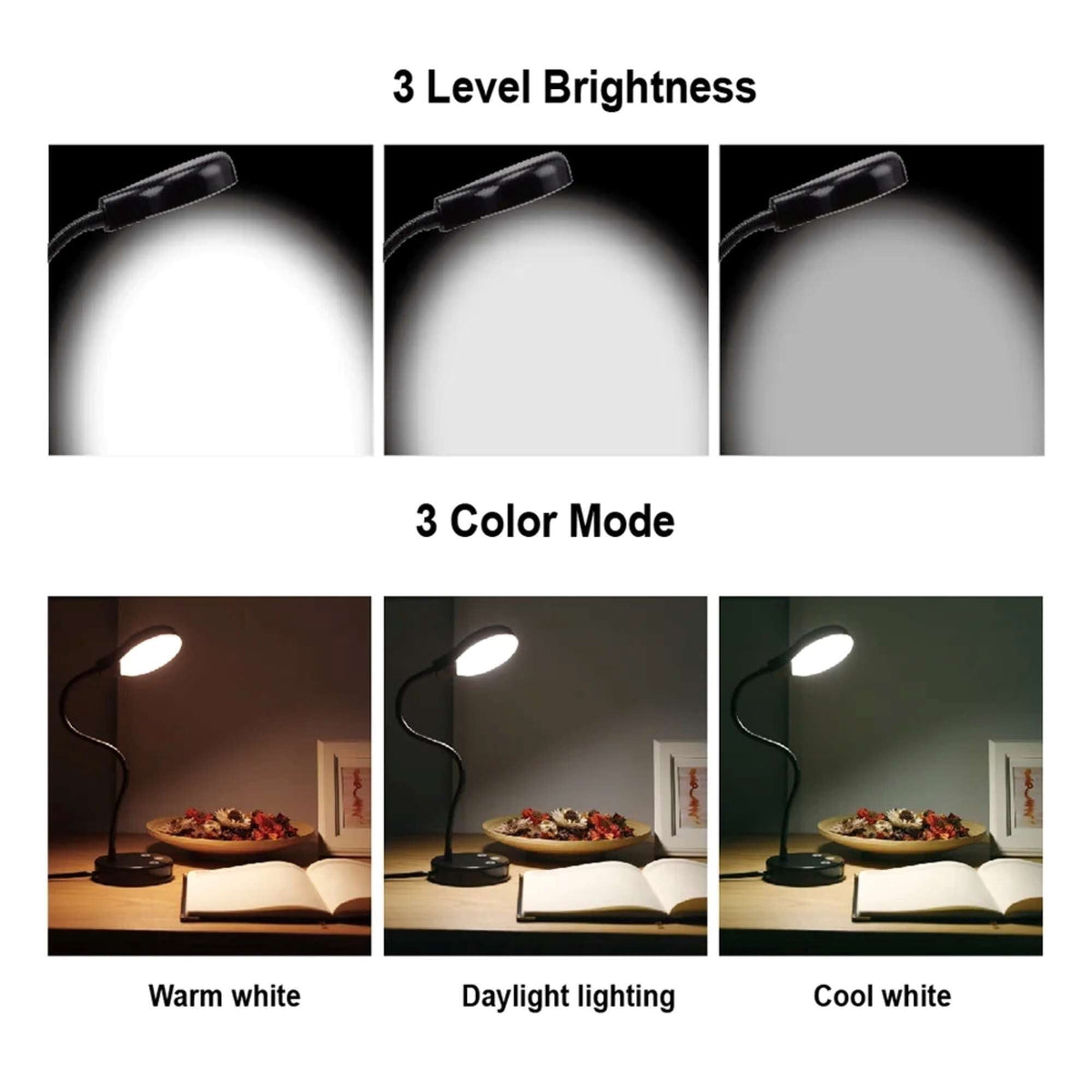 Elladera LED Desk Lamp, 14.3 in, Dimmable Touch Control, Black Finish, 1-Pack