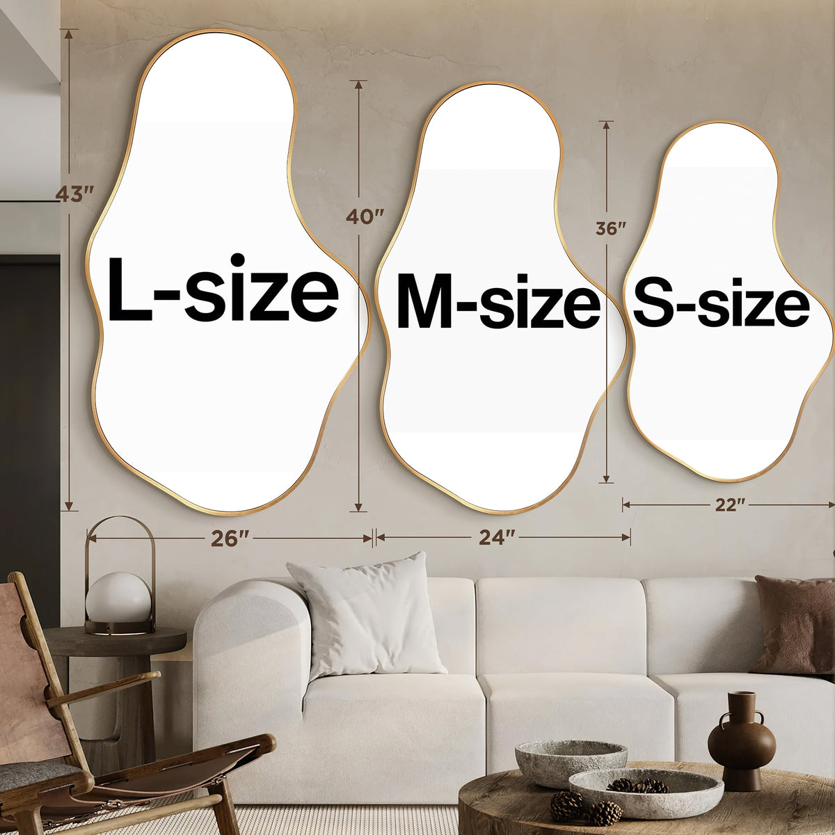 Elladera 26"x43" Wall Mirror Irregular, Gold Asymmetrical Organic Vanity