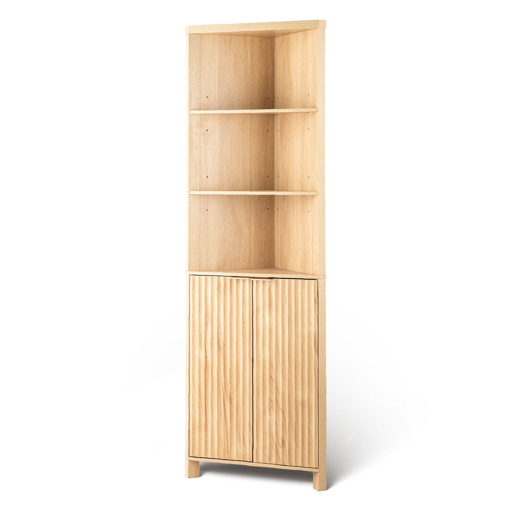 Elladera Corner Bathroom Cabinet with Fluted Double- doors, 5- Tier Freestanding