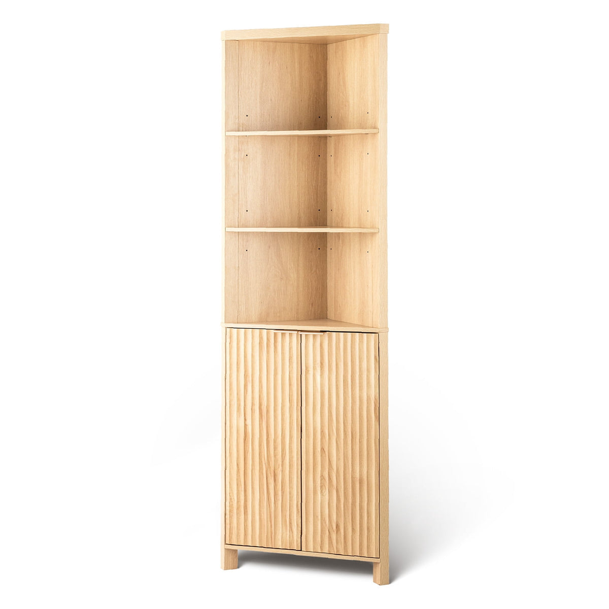 Elladera Corner Bathroom Cabinet with Fluted Double- doors, 5- Tier Freestanding