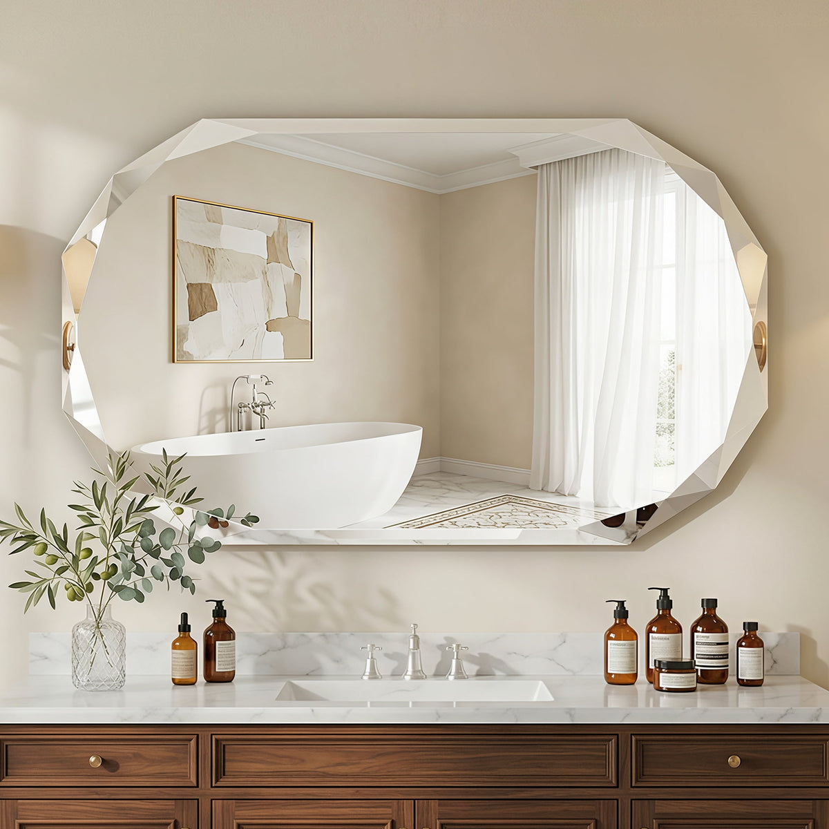 Elladera Cuteday 24×48 Inch Beveled Edge Frameless Bathroom Vanity Mirror, Wall