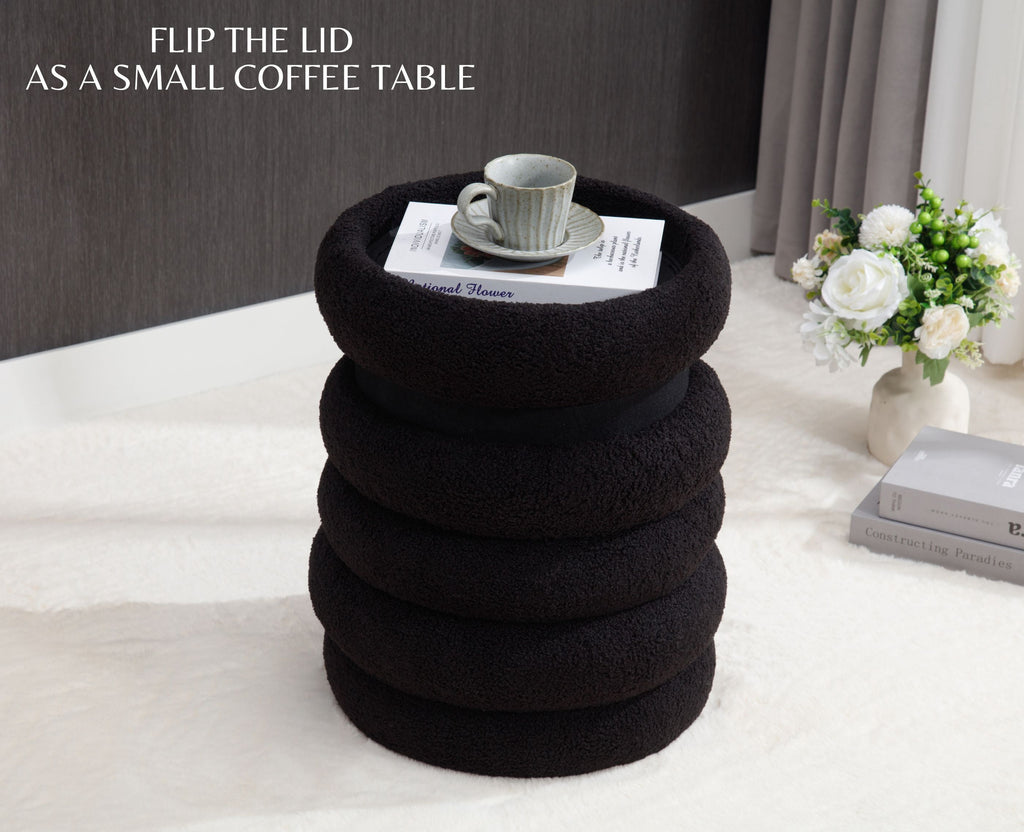 Elladera Guyou Round Storage Ottoman, Upholstered Sherpa Footstool, Small Boucle