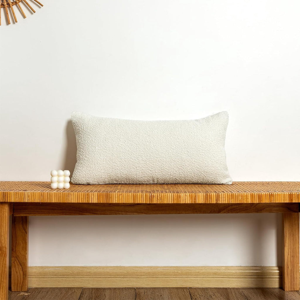 Elladera 12x24 inch Boucle Lumbar Pillow Cover, Cream Woven Texture Neutral Long