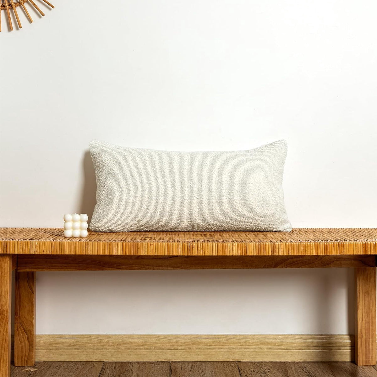 Elladera 12x24 inch Boucle Lumbar Pillow Cover, Cream Woven Texture Neutral Long