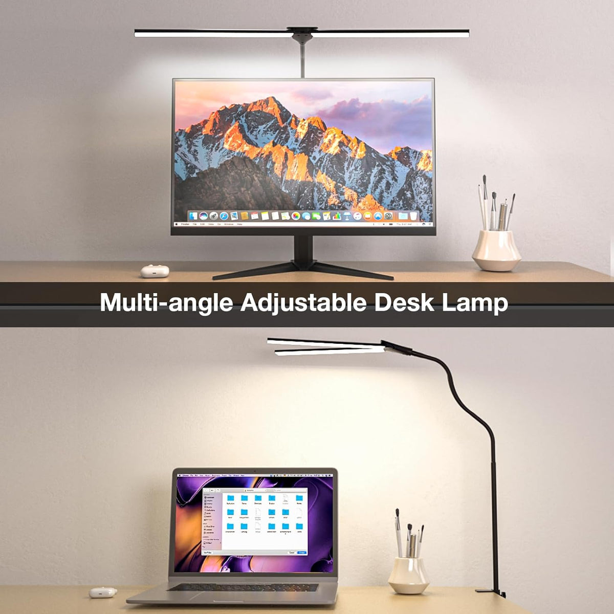 Elladera LED Desk Lamps for Home Office, Double Head Monitor Light- Flexible Hose,