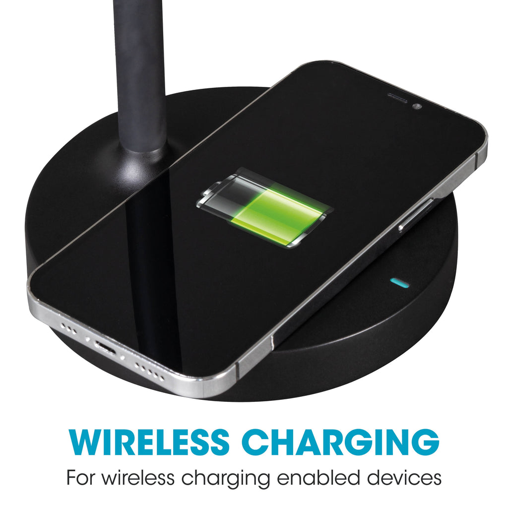 Elladera OttLite Gleam LED Desk Lamp with Wireless Charging, Dimmable, Black with