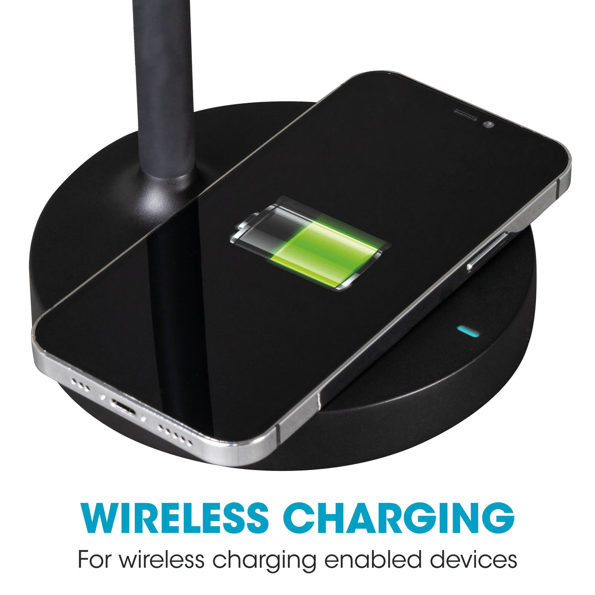 Elladera OttLite Gleam LED Desk Lamp with Wireless Charging, Dimmable, Black with