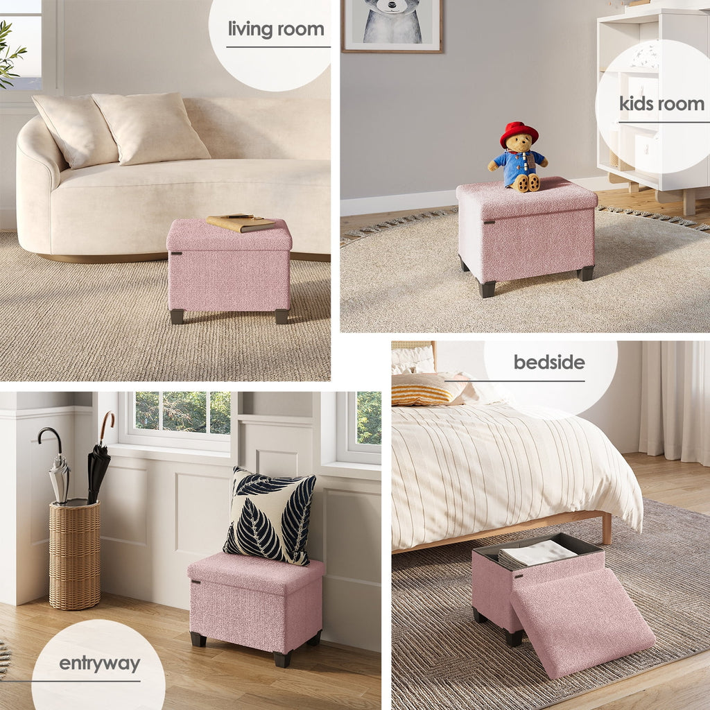 Elladera Hearth & Harbor Storage Ottoman Bench, Boucle 16" Ottoman with Storage, Pink