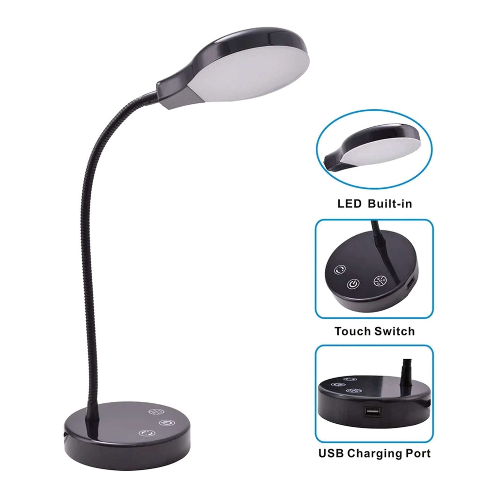 Elladera LED Desk Lamp, 14.3 in, Dimmable Touch Control, Black Finish, 1-Pack