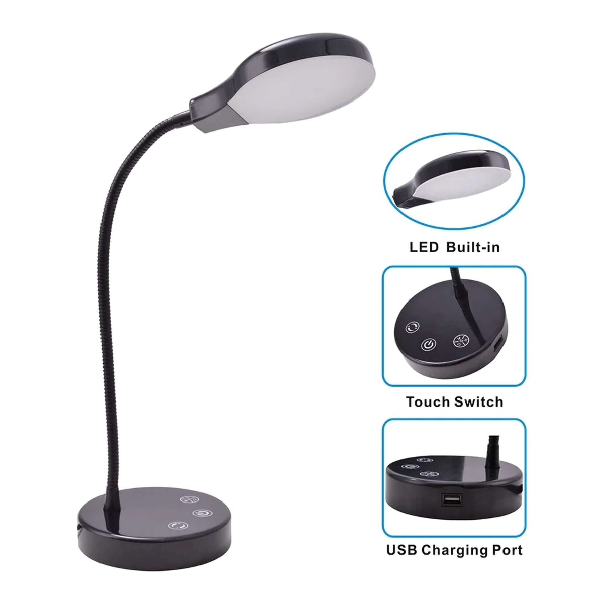 Elladera LED Desk Lamp, 14.3 in, Dimmable Touch Control, Black Finish, 1-Pack