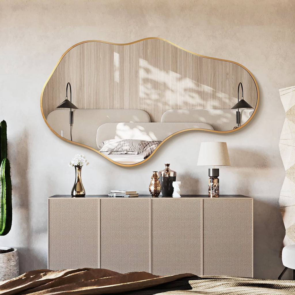 Elladera 26"x43" Wall Mirror Irregular, Gold Asymmetrical Organic Vanity