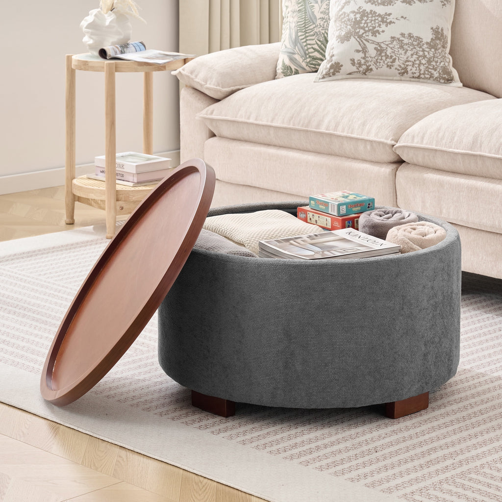 Elladera 29.1 Inch Round Boucle Storage Ottoman Coffee Table with Removable Lid Top
