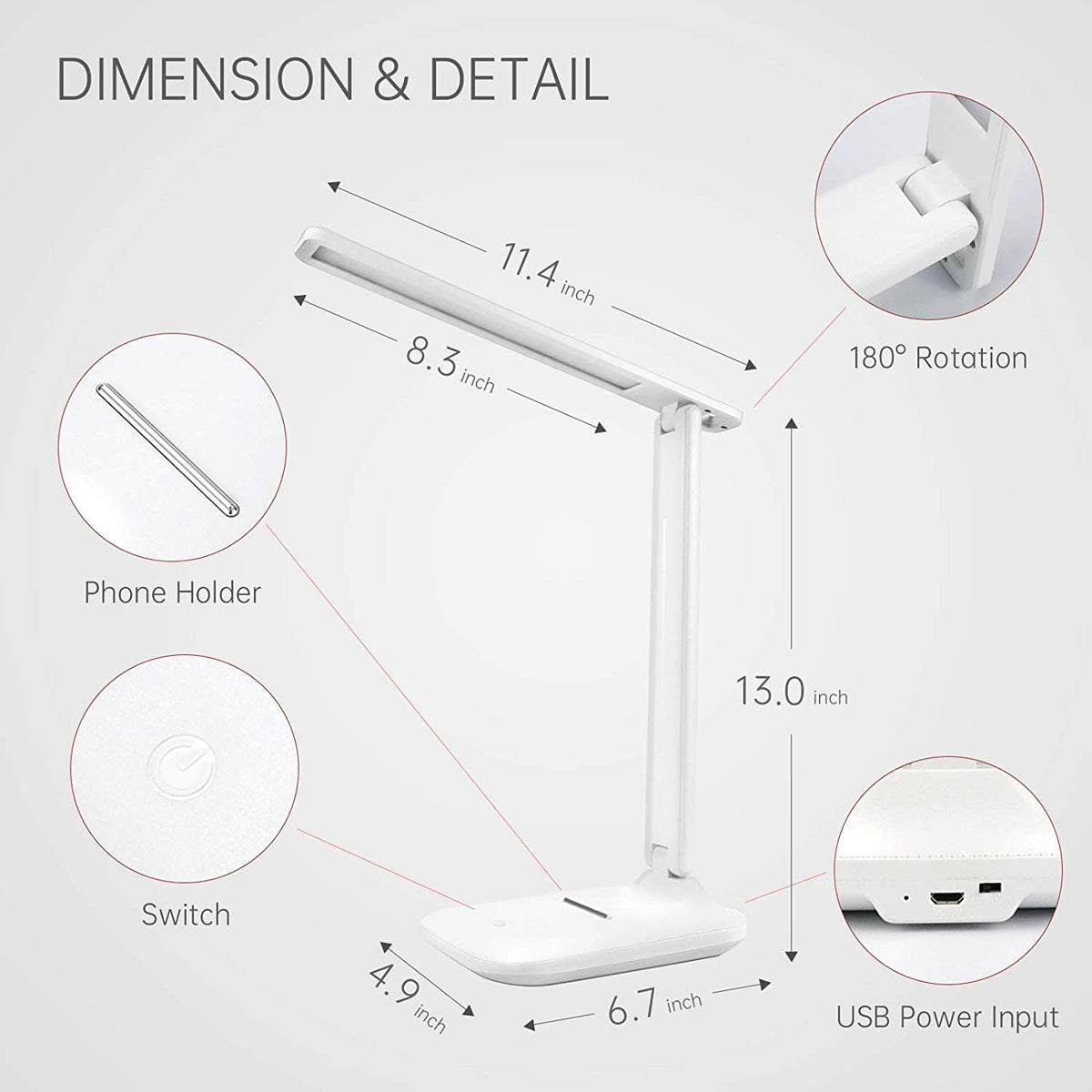 Elladera Wewdigi LED Desk Lamp with Adjustable Brightness Level for Eye Protection,