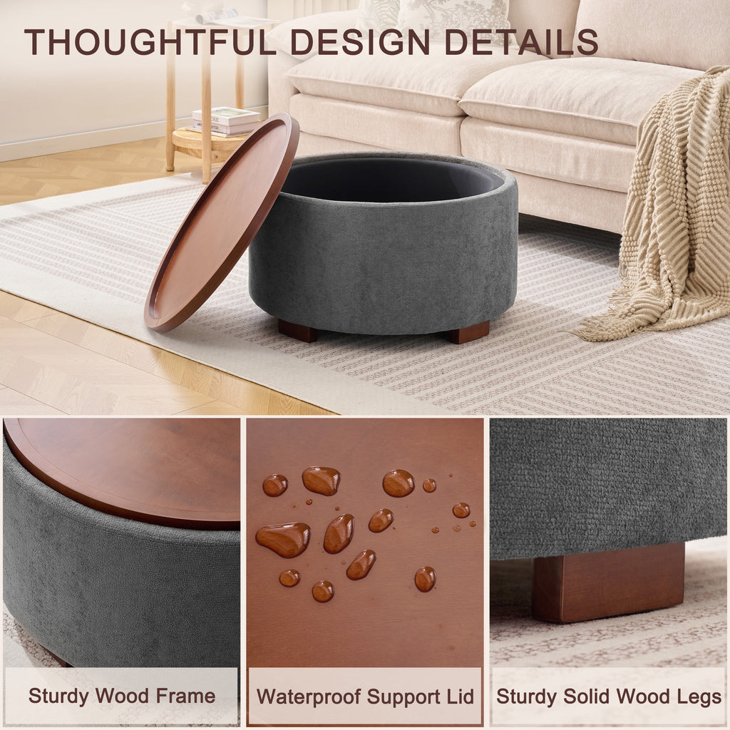 Elladera 29.1 Inch Round Boucle Storage Ottoman Coffee Table with Removable Lid Top