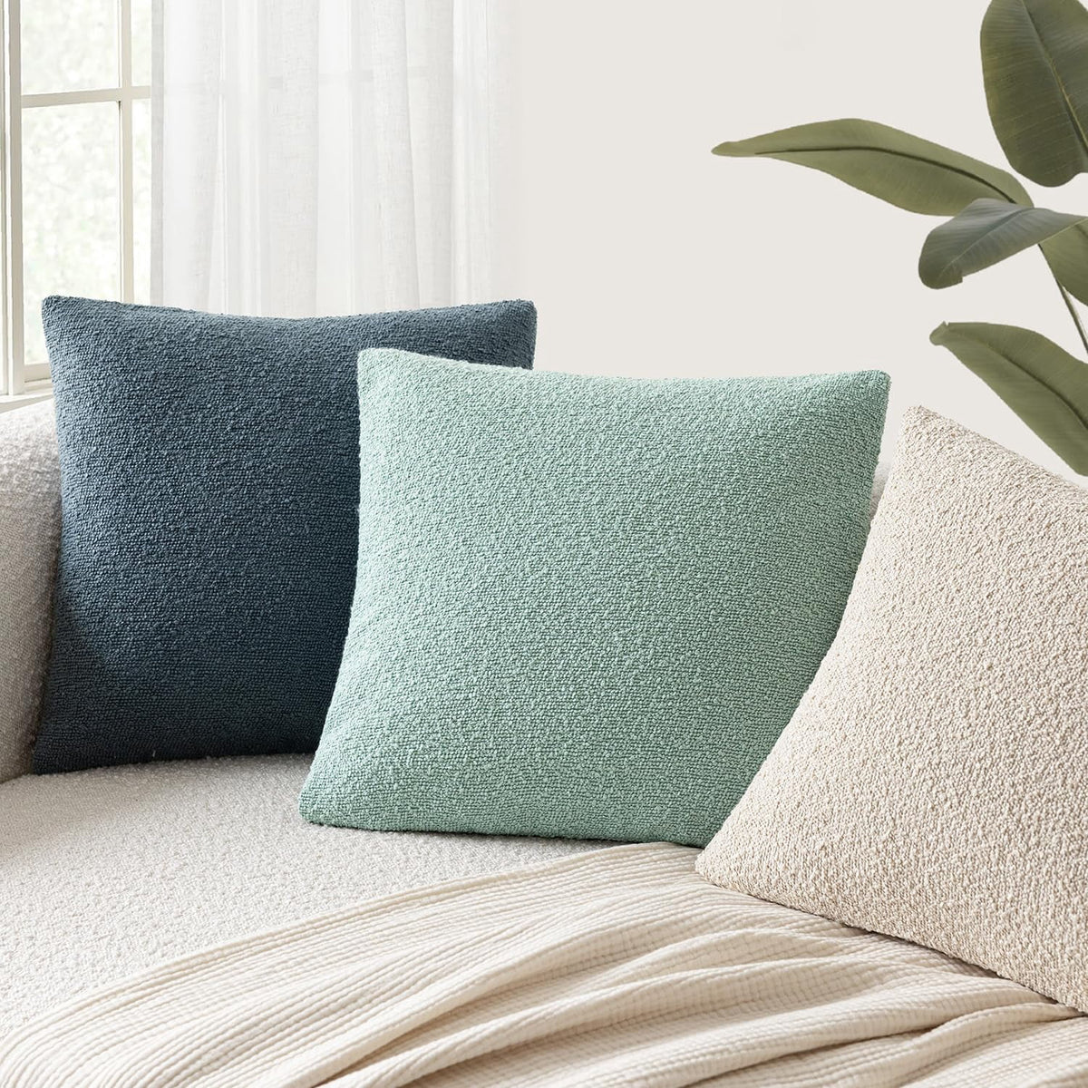 Elladera Pack Of 2 Textured Boucle Throw Pillow Covers Accent Solid Decorative