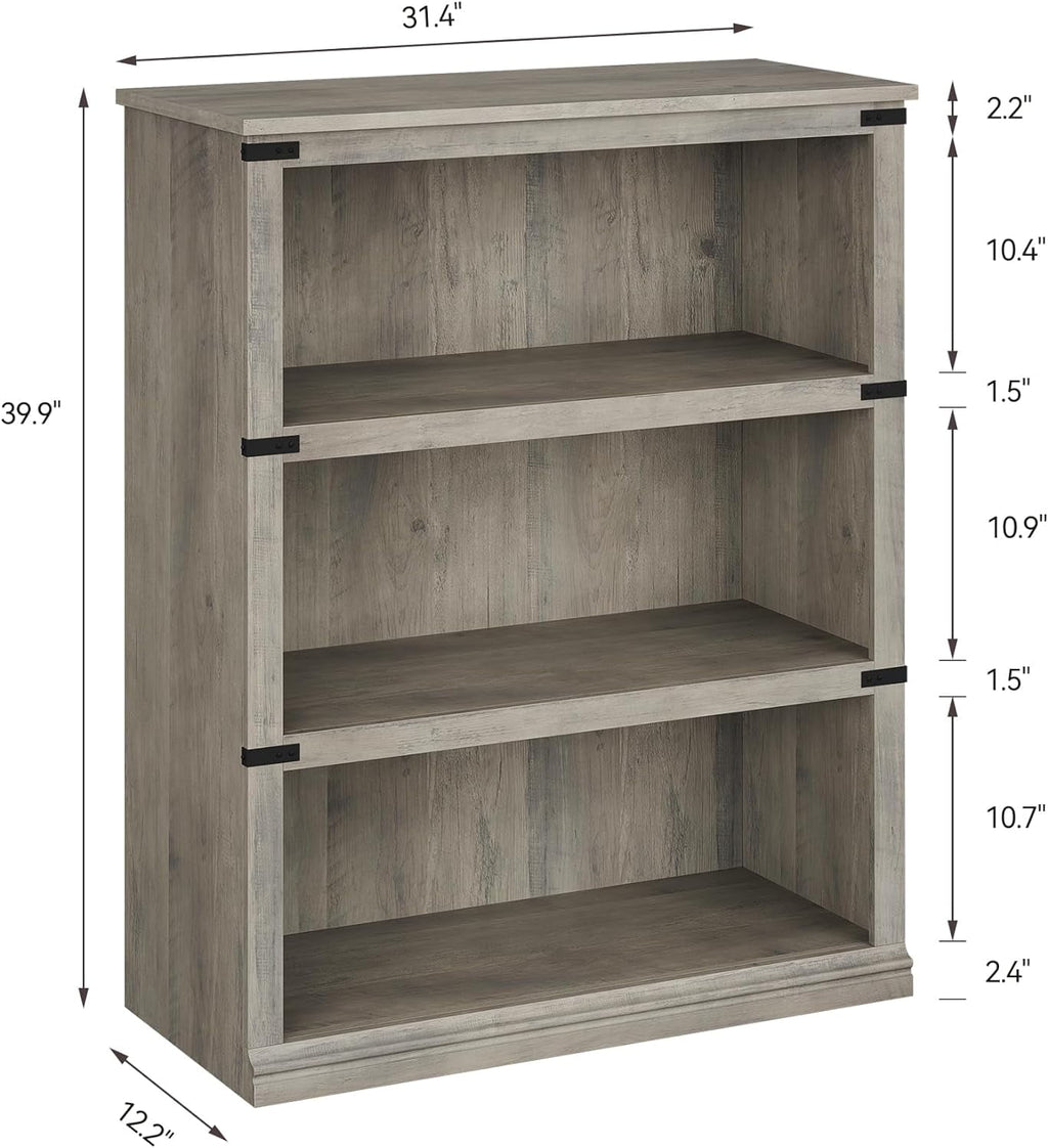 Elladera 3 Tier Bookcase, Farmhouse Book Shelf with Storage Open Display