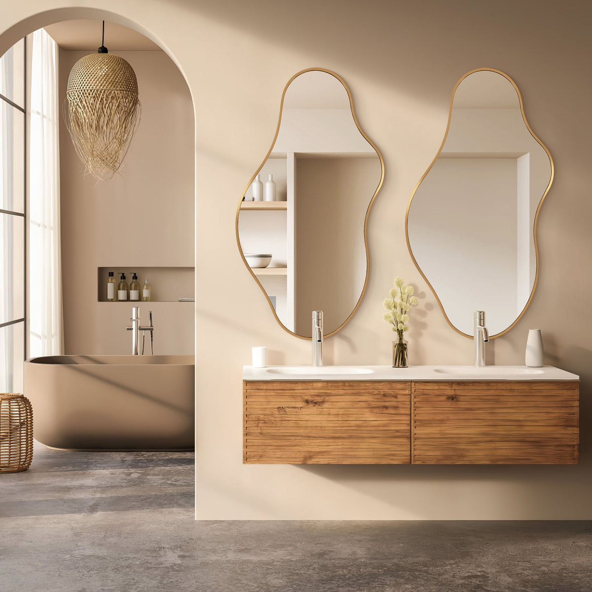 Elladera 20"x36" Irregular Wall Mirror, Gold Asymmetrical Teardrop