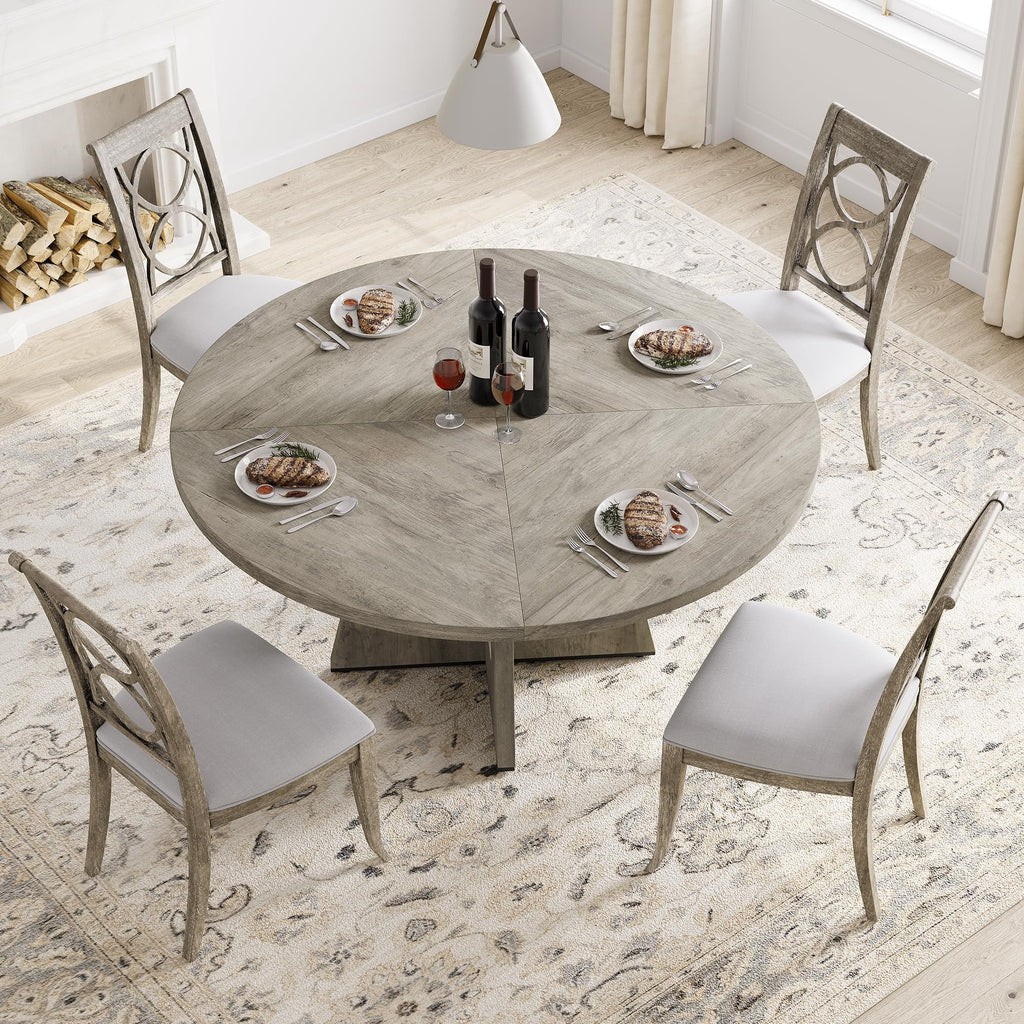 Elladera 47-Inch Round Dining Table for 4, Wooden Pedestal Farmhouse Table, Modern