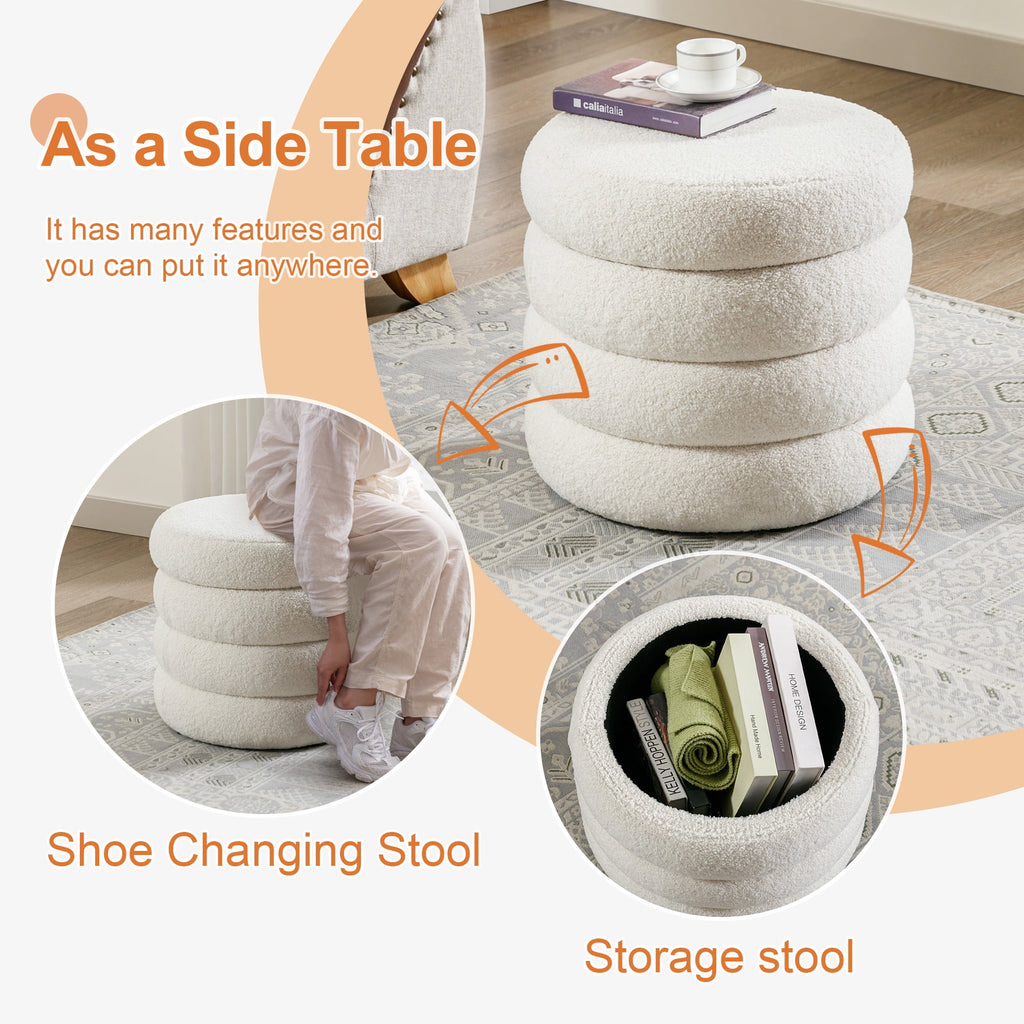 Elladera Zesthouse 19.5" Wide Round Boucle Storage Ottoman, Tufted Sherpa Ottoman