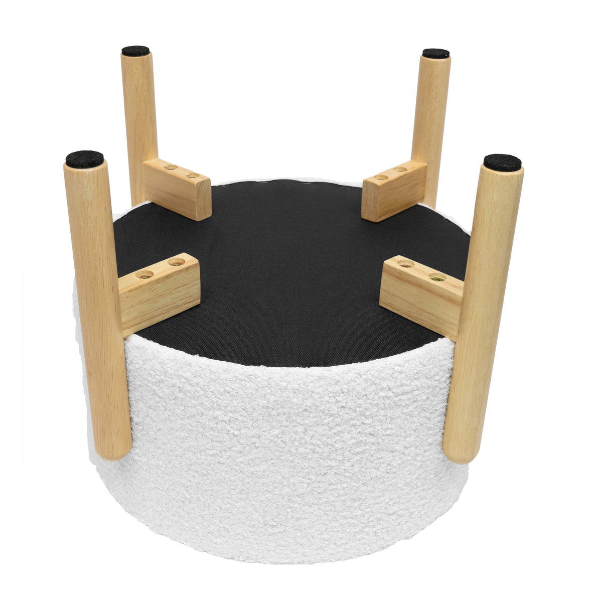Elladera Modern Dowel Ottoman, Cream Boucle
