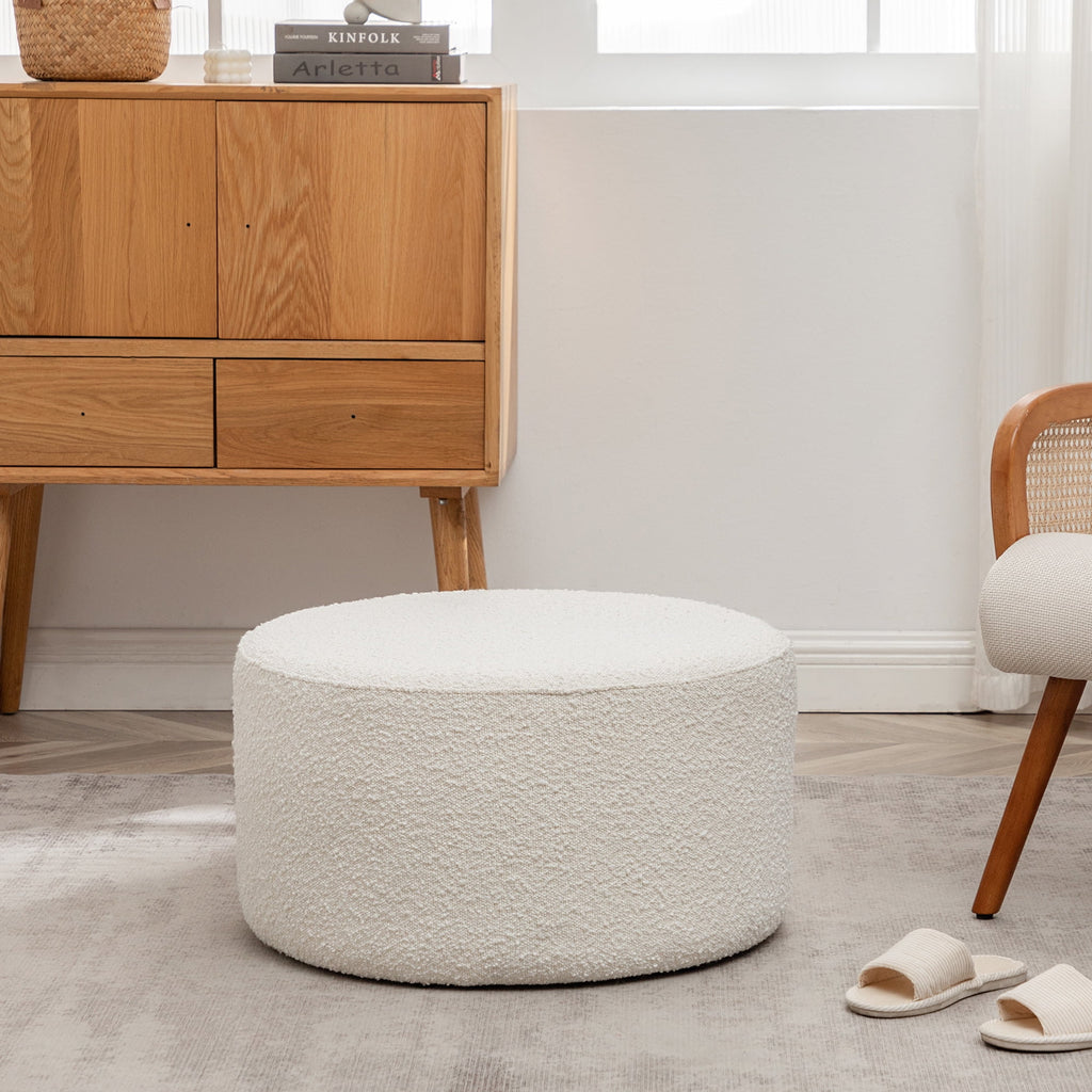 Elladera Modern Round Boucle Upholstered Ottoman with Soft Padded Seat