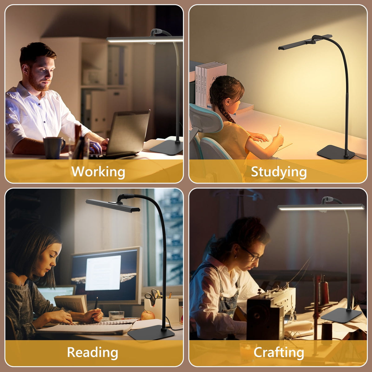 Elladera Lococo LED Desk Lamp, Tall Gooseneck, 5-Level Dimmable Brightness & Color