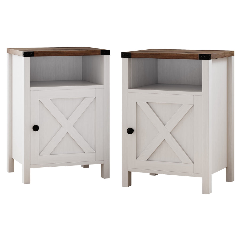 Elladera 4 EVER WINNER Farmhouse 2-Pack Barn Door Side Tables, Cream White Storage