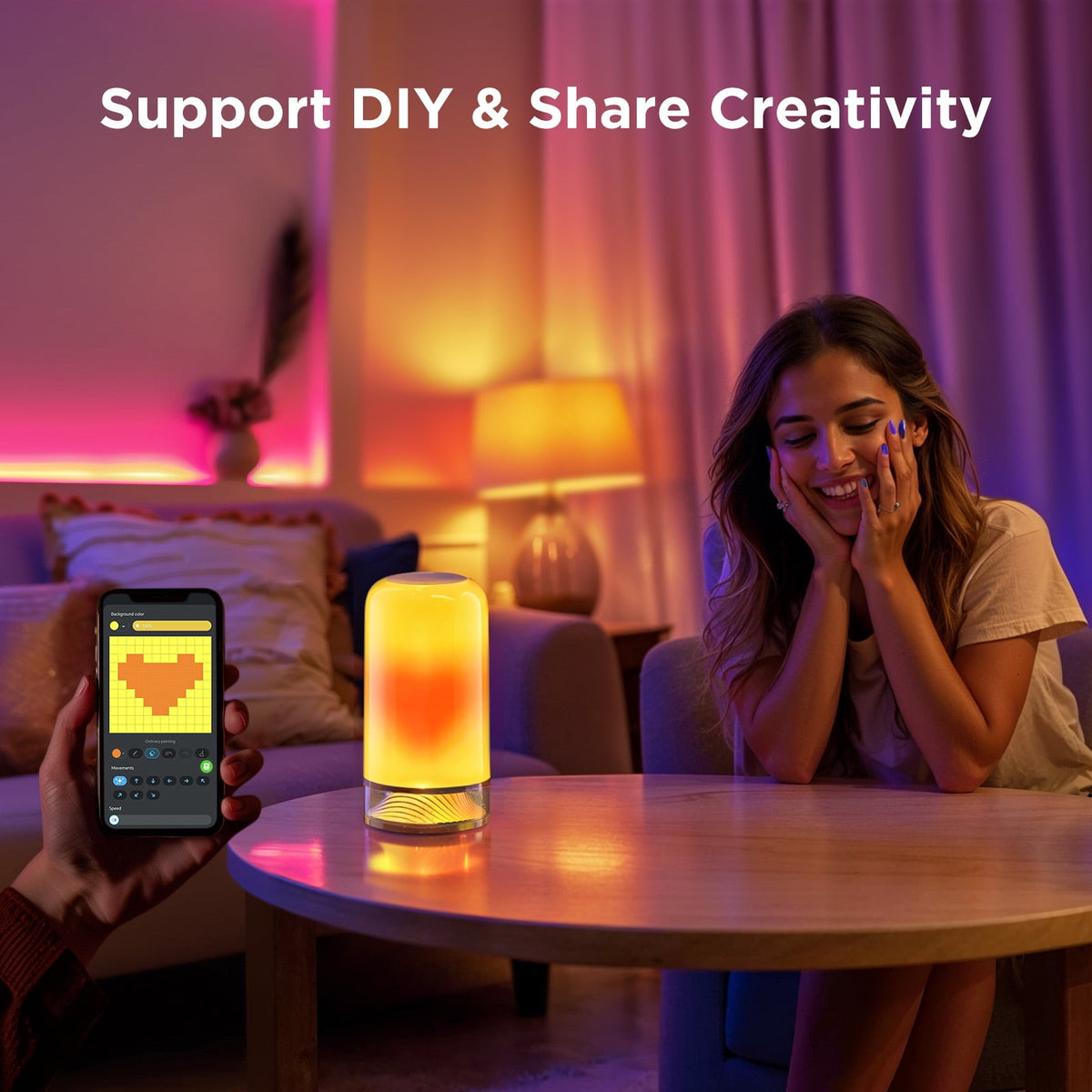 Elladera Govee Smart Table Lamp Bedside Lamp- RGBIC Color Changing, Dimmable, Touch