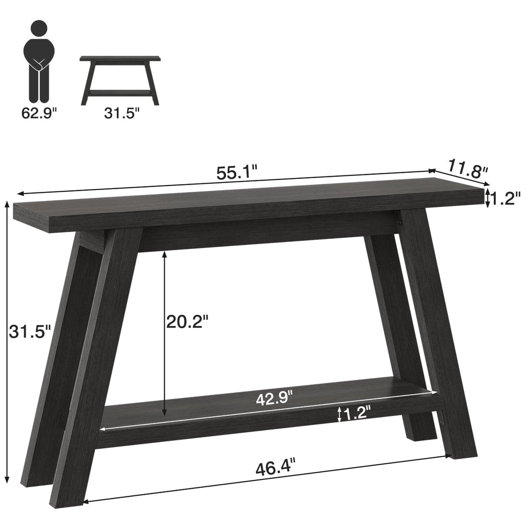 Elladera 54" Farmhouse 2-Tier Console Table,Wooden Entryway Sofa Table, Black