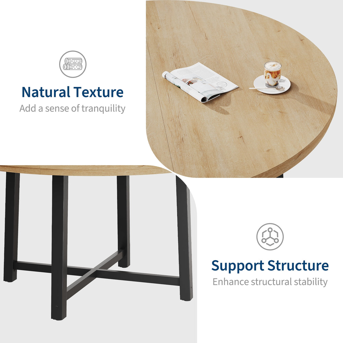 Elladera 47" Round Dining Table for 4-6 – Sturdy Wood Kitchen Table with Durable