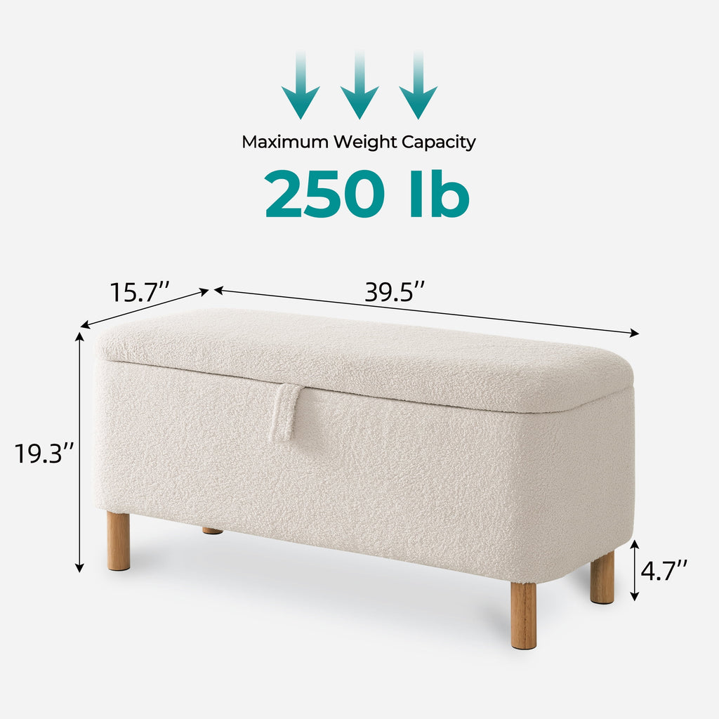Elladera 39.5" Boucle Storage Ottoman Bench with Wood Legs for Living Room Bedroom