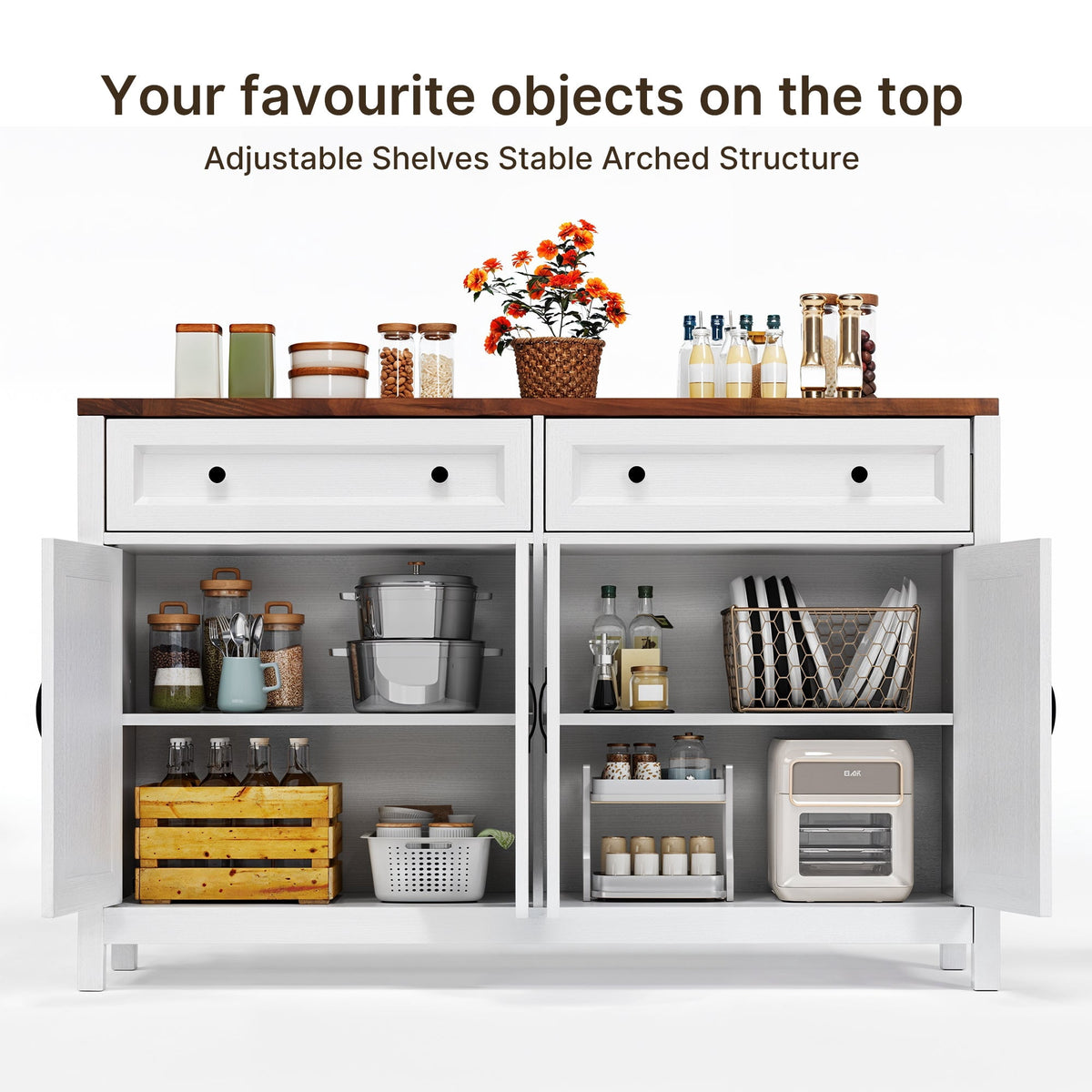 Elladera Aiho 55.1" Buffet Cabinet with 2 Drawers and 4 Doors, Farmhouse Sideboard