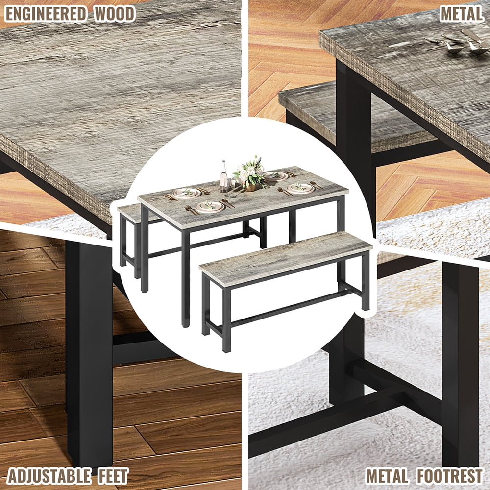 Elladera LinkRomat 3 Piece Dining Room Table Set for 4, 47" Farmhouse Dining Table