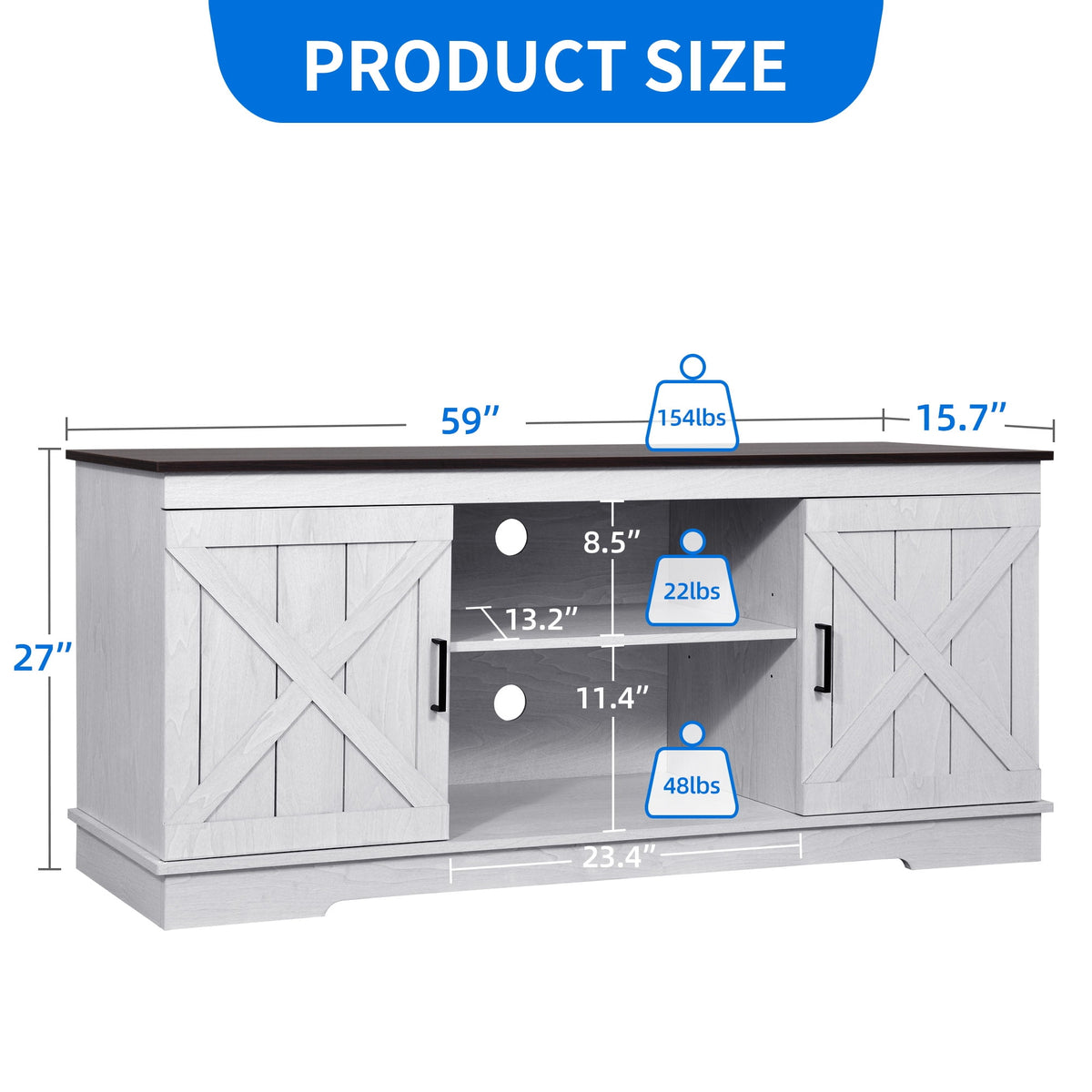 Elladera Dextrus Farmhouse TV Stand for 65 inch TV, Entertainment Center for Living