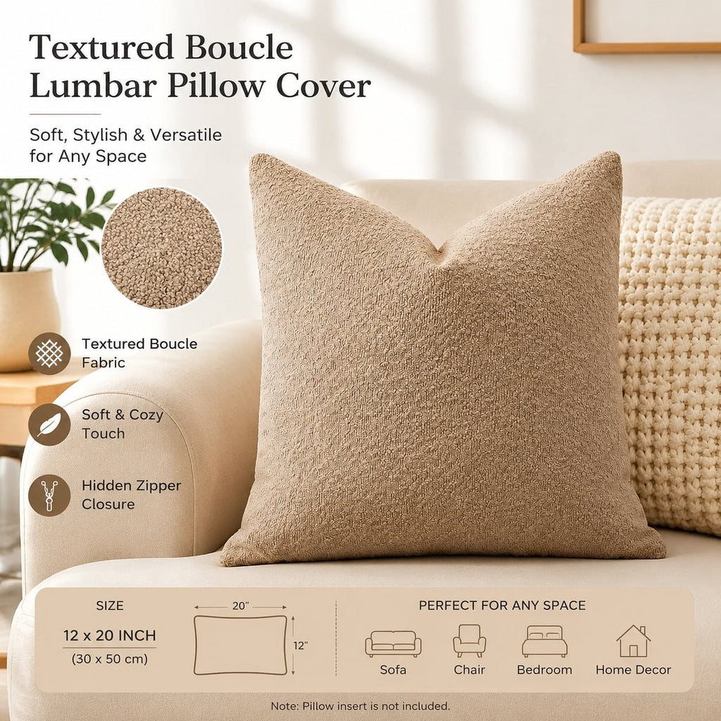 Elladera Set of 1 Textured Boucle Throw Pillow Cover, Square Cozy Soft Decorative