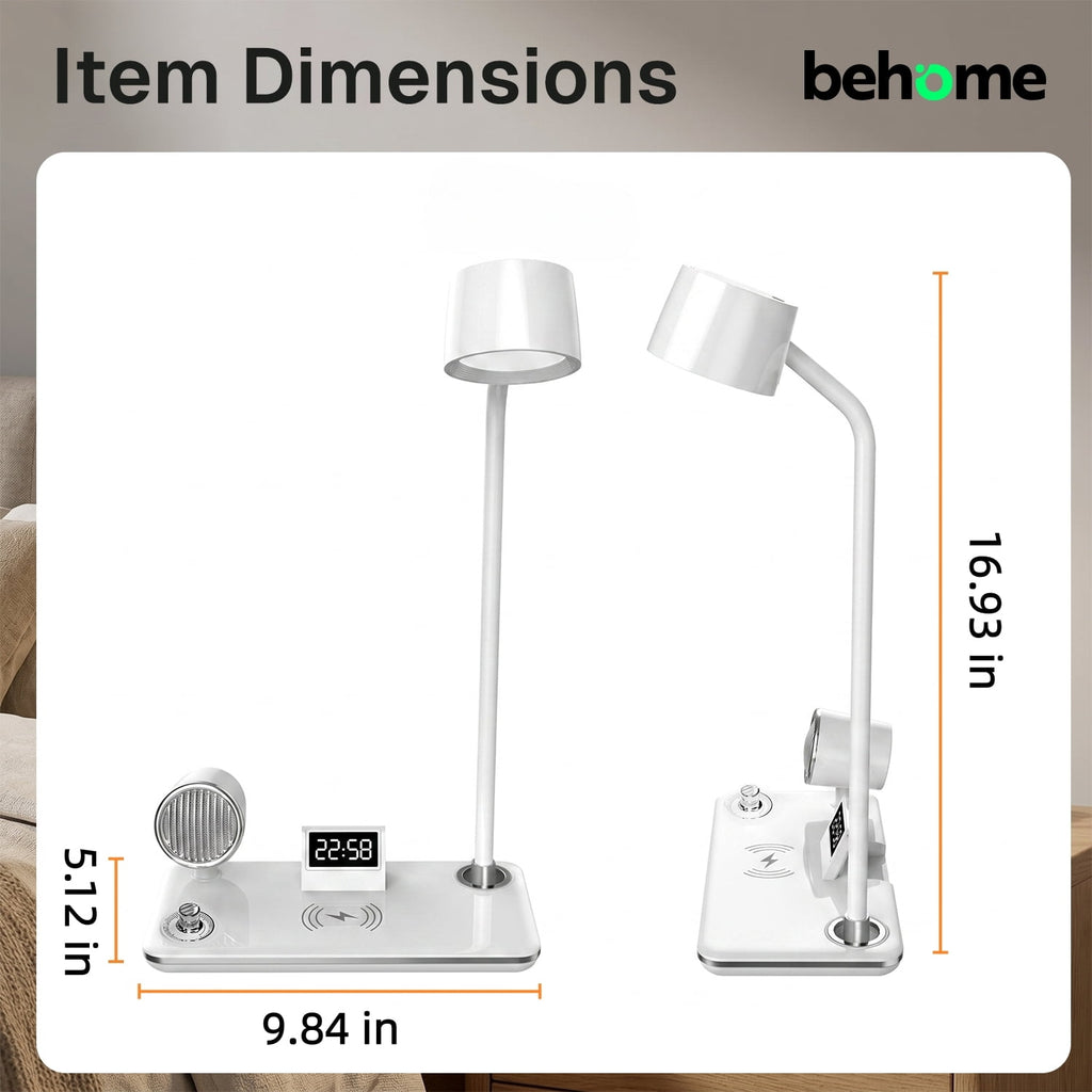 Elladera Behome 4-in-1 Desk Lamp with Wireless Charger, Digital Clock & Bluetooth