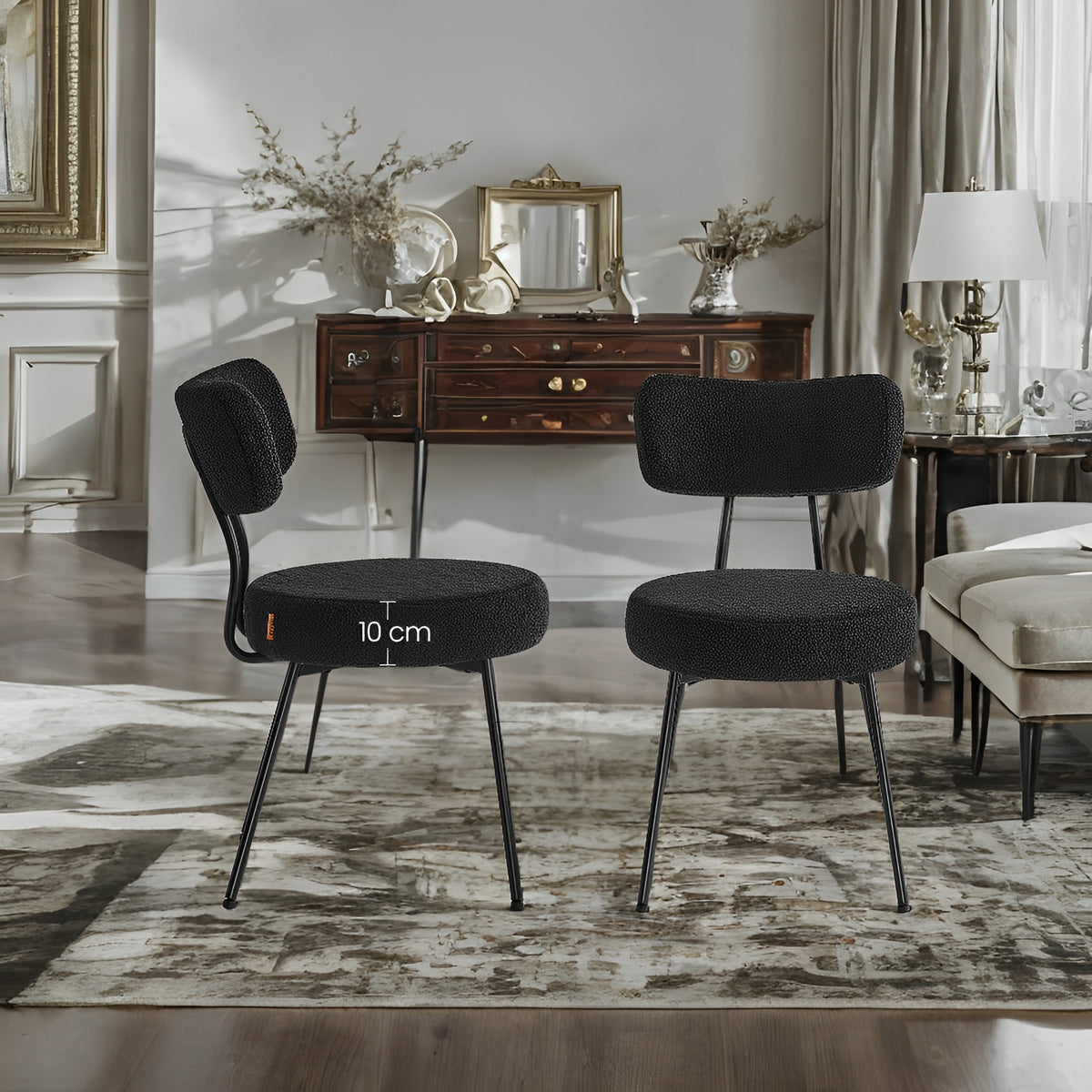 Elladera LEDREM 2-Pack Boucle Dining Chairs- Modern Curved Backrest, 265lb