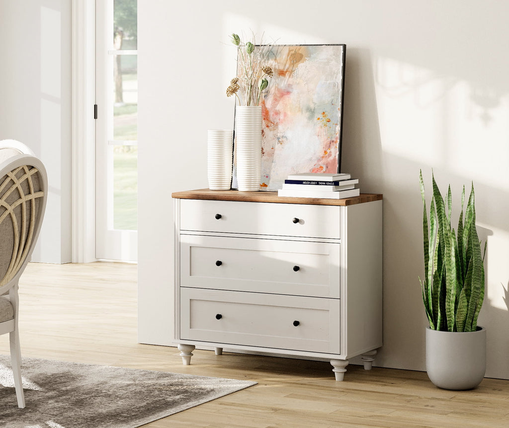 Elladera Farmhouse Dresser for Bedroom with 3 Drawers, Mid Century Modern Kids